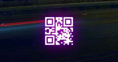 QR code scanner against light trails on black background Illustrazione stock