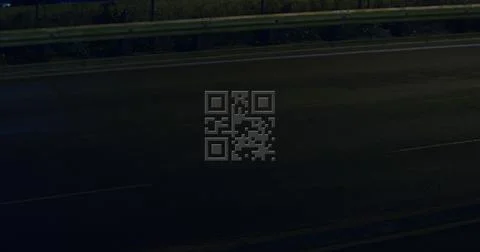 QR code scanner against light trails on black background Stock Illustration