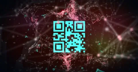 QR code scanner against network of connections Illustrazione stock
