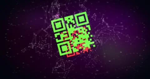 QR code scanner against network of connections Stock Illustration