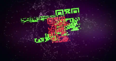 QR code scanner against network of connections Stock Illustration