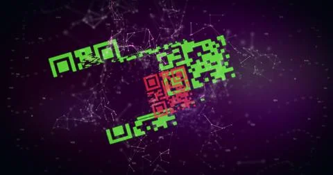 QR code scanner against network of connections Illustrazione stock