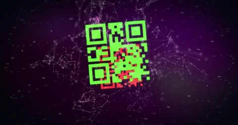 QR code scanner against network of connections Illustrazione stock