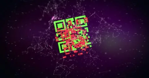QR code scanner against network of connections Stock Illustration