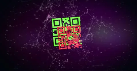 QR code scanner against network of connections Stock Illustration
