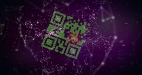 QR code scanner against network of connections Stock Illustration