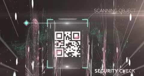 QR code scanner against screens of network of connections Stock Illustration