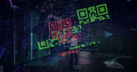 Qr code scanner and network of connections against thoughtful businessman and 動画素材 326297200