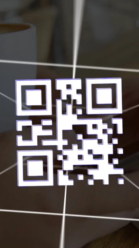 QR code scanner and network of connections against mid section of woman using 库存影片 343714142
