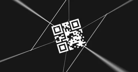 QR code scanner and spinning lines against black background Stock Illustration
