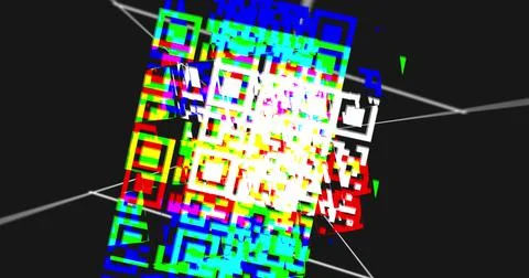 QR code scanner and spinning lines against black background Stock Illustration