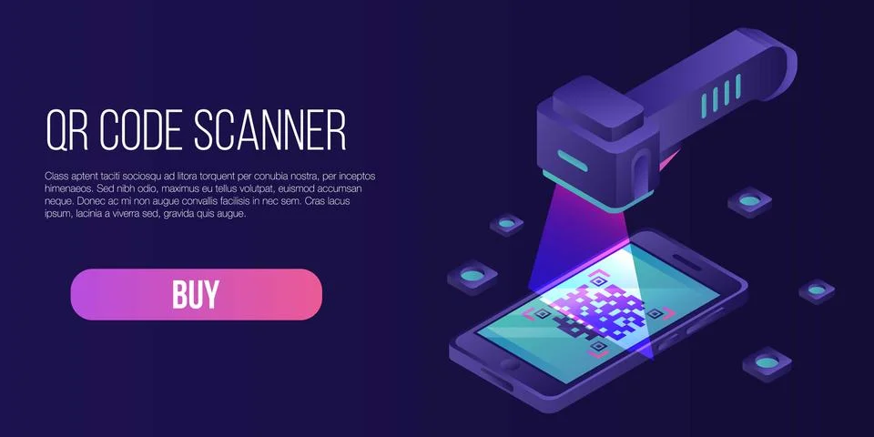 Qr code scanner concept banner, isometric style Stock Illustration