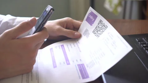 QR Code Scanner. Electricity and Gas Bill. Payment of utility Stock Footage