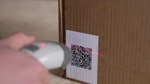 QR Code Scanner Inventory. Barcode on the package Stock Footage 294459189
