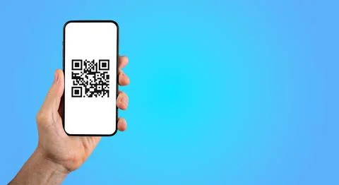 QR code scanner, mobile phone screen in hand for digital transaction, qrcod.. Foto stock