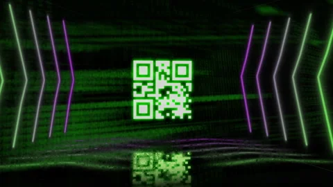 QR code scanner with neon elements against data processing Stock Footage 141701182