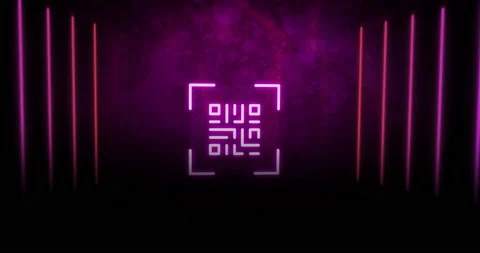 QR code scanner with neon elements against distressed background Stock Footage 141701204