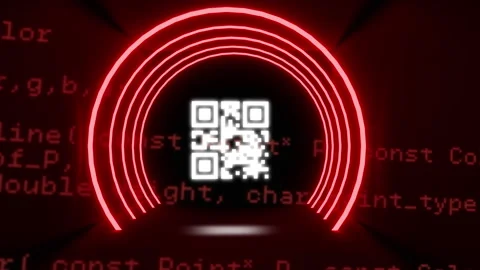 QR code scanner with neon elements against data processing Stock Footage 141701222