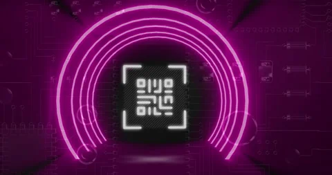 QR code scanner with neon elements against close up of computer server Stock Footage 141701307
