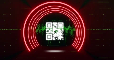 QR code scanner with neon elements against green light trails Stock Footage 141701315