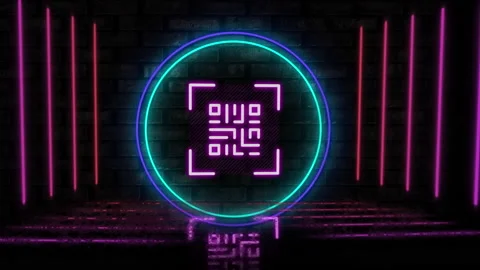 QR code scanner with neon elements against black background Stock Footage 141701331