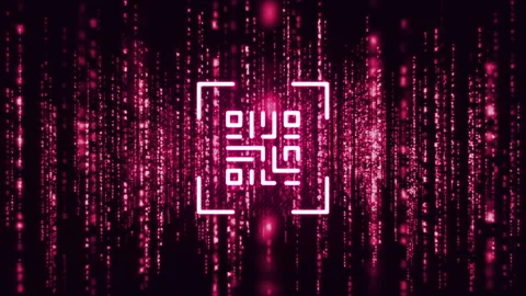 QR code scanner with neon elements against red light trails Stock Footage 141701374