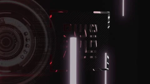 QR code scanner with neon elements against round scope scanner Stock Footage 141701391