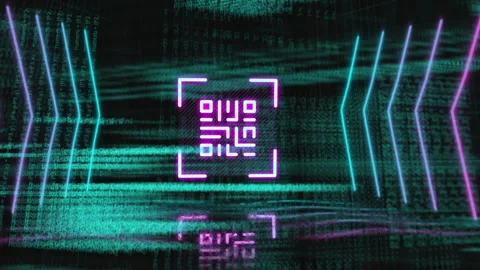 QR code scanner with neon elements against data processing Stock Footage 141701393