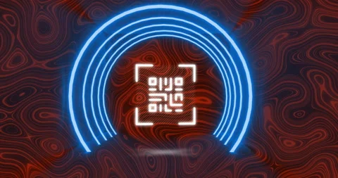 QR code scanner with neon elements against topography Stock Footage 141701394