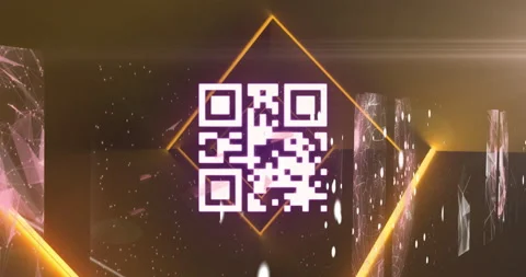 QR code scanner with neon elements against screens of networks of connections Stock Footage 141701408