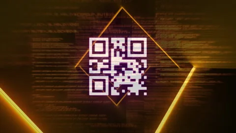 QR code scanner with neon elements against data processing Stock Footage 142200811