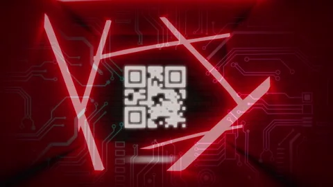QR code scanner with neon elements against microprocessor connections Stock Footage 142200815