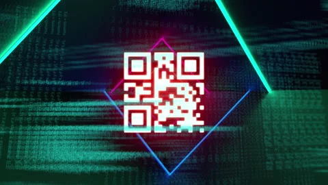 QR code scanner with neon elements against data processing Stock Footage 142200829