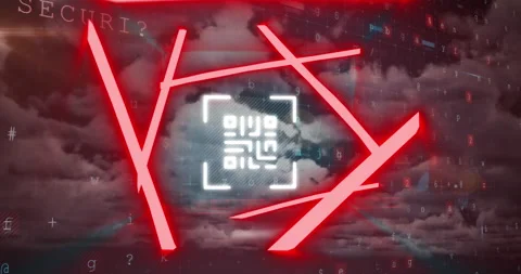QR code scanner with neon elements against cyber security data processing Stock Footage 142200848
