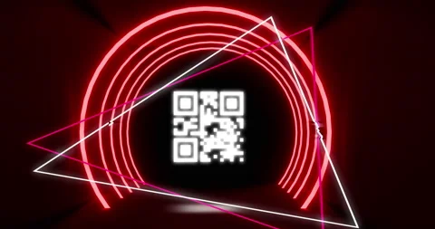 QR code scanner with neon elements against black background Video stock 142200857