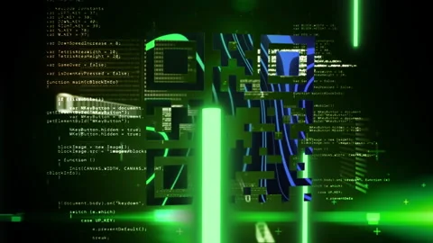 QR code scanner with neon elements against data processing on green background Stock Footage 142200858
