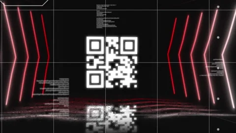 QR code scanner with neon elements against data processing Stock Footage 142200865