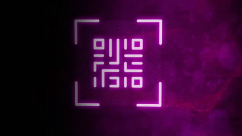 QR code scanner with neon elements against distressed background Stock Footage 312470935