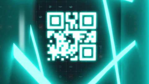 QR code scanner with neon elements against cyber security data processing Stock Footage 312470938