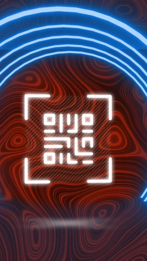 QR code scanner with neon elements against topography Stock Footage 319514165