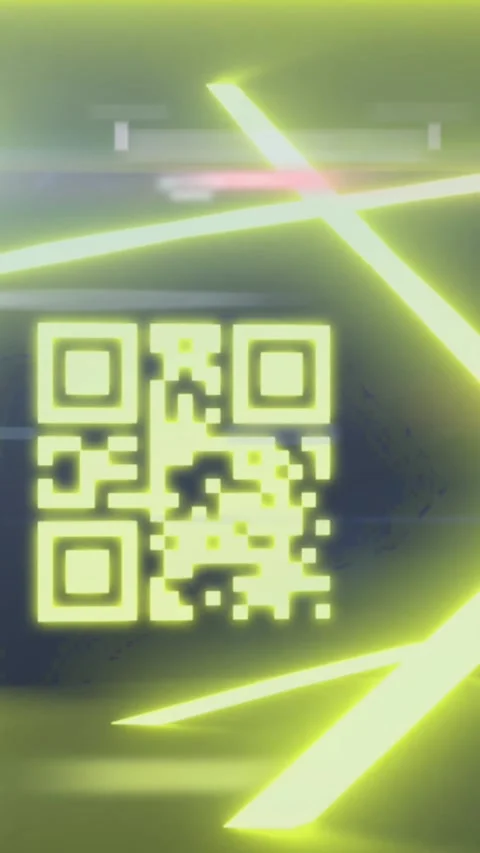 QR code scanner with neon elements against screens of data processing Stock Footage 323781124