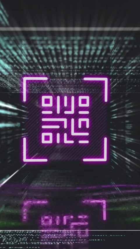 QR code scanner with neon elements against data processing Stock Footage 323781126