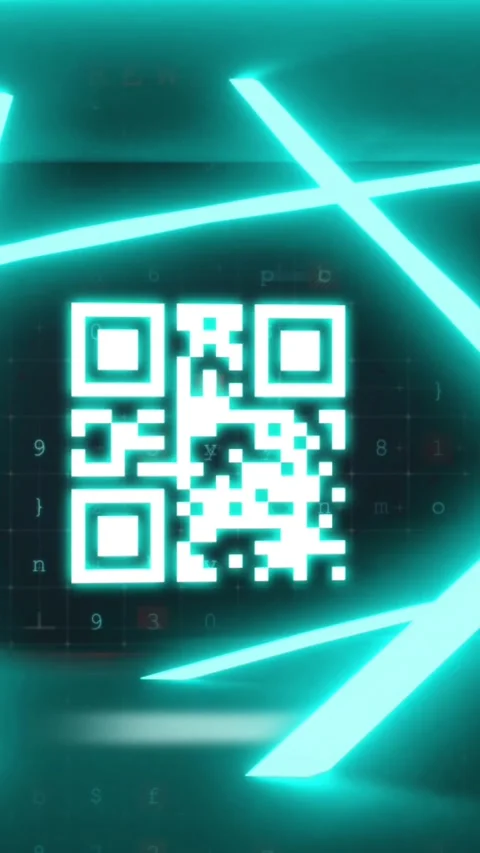 QR code scanner with neon elements against cyber security data processing Stock Footage 323781128