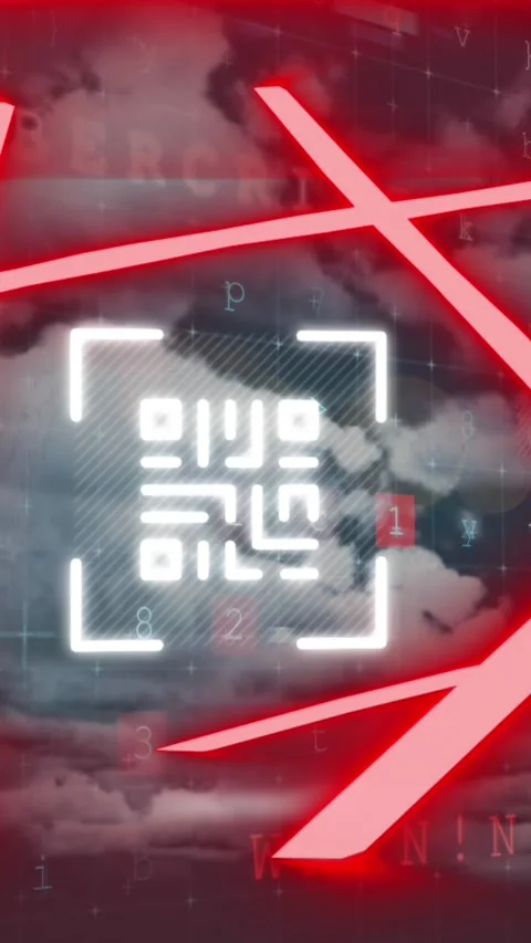QR code scanner with neon elements against cyber security data processing Stock Footage 323781131