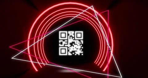 QR code scanner with neon elements against black background Illustrazione stock