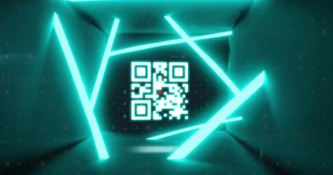 QR code scanner with neon elements against cyber security data processing Stock Illustration