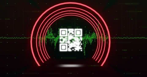 QR code scanner with neon elements against green light trails Stock Illustration