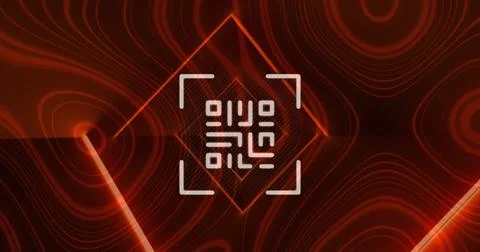 QR code scanner with neon elements against topography Stock Illustration