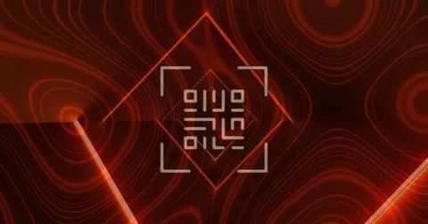 QR code scanner with neon elements against topography Illustrazione stock