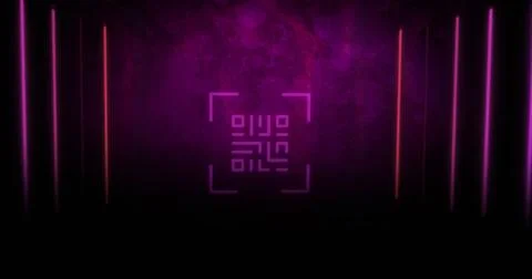 QR code scanner with neon elements against distressed background Illustrazione stock